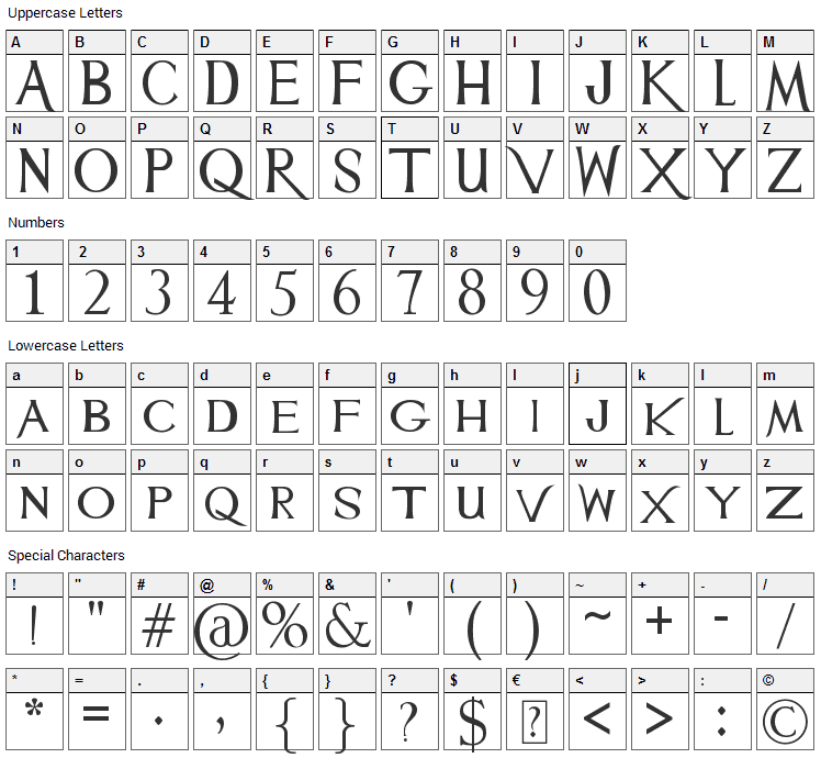 Mulan Font Character Map