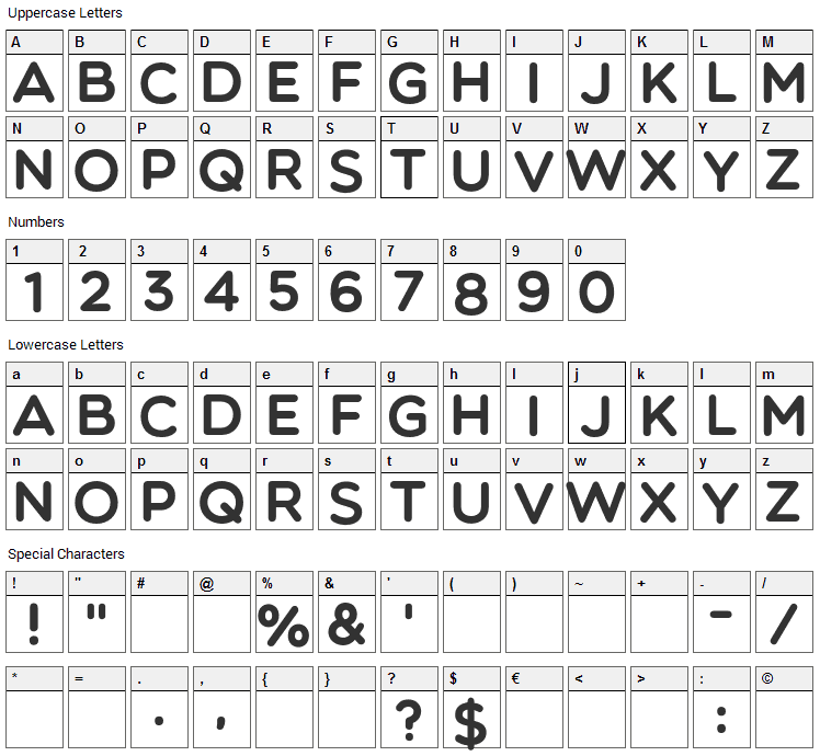 Multicolore Font Character Map