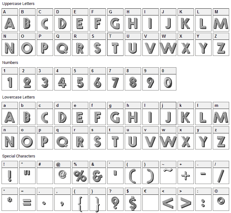 Multistrokes Font Character Map