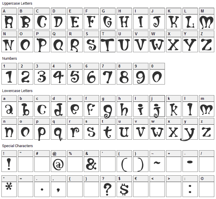 Mumblypegs Font Character Map