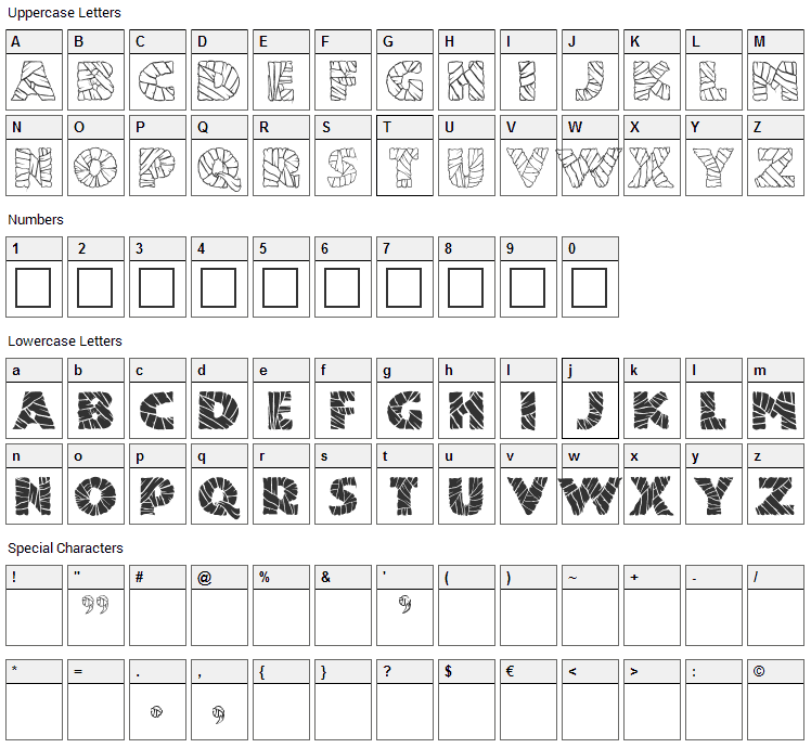 Mummified Font Character Map