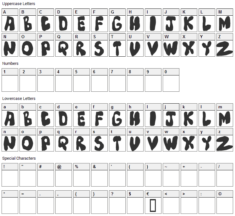 Mump Font Character Map