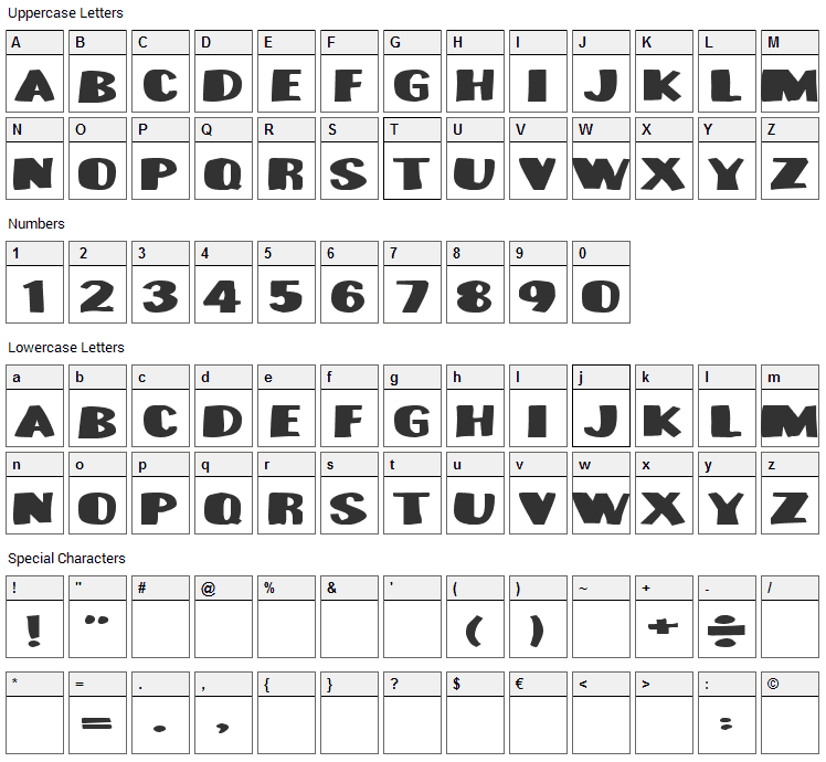 Munster Bash Font Character Map