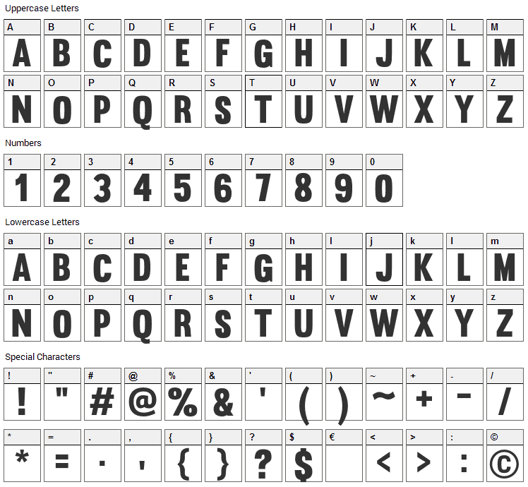 Muro Font Character Map