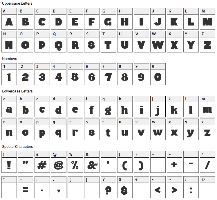 Musa Font Character Map
