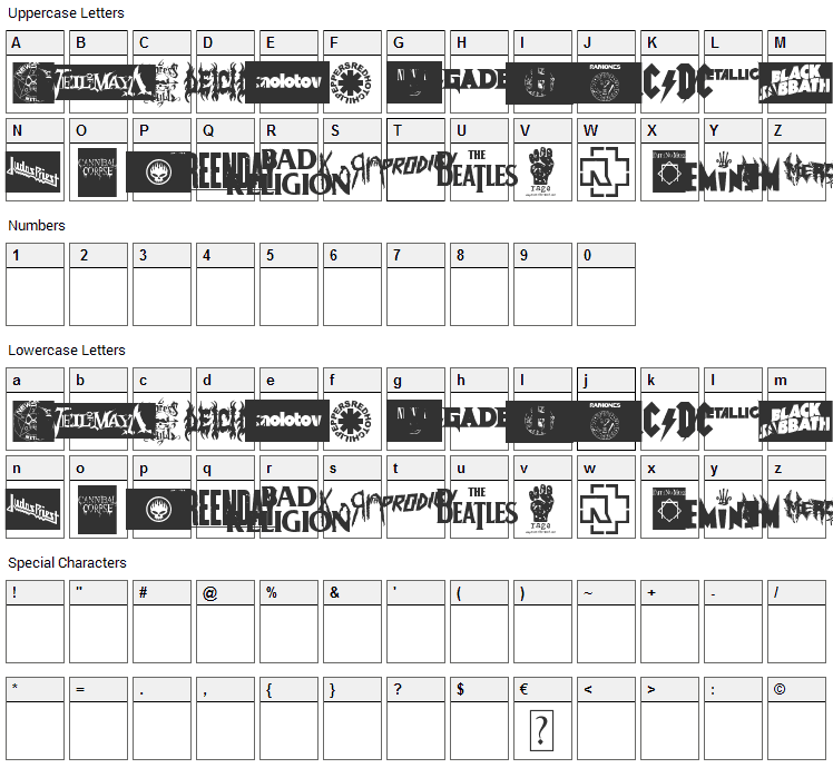 Music Logos Font Character Map