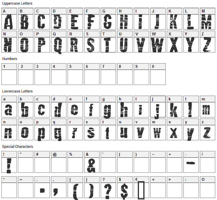 Mutante Font Character Map