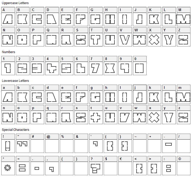 Mutter Font Character Map