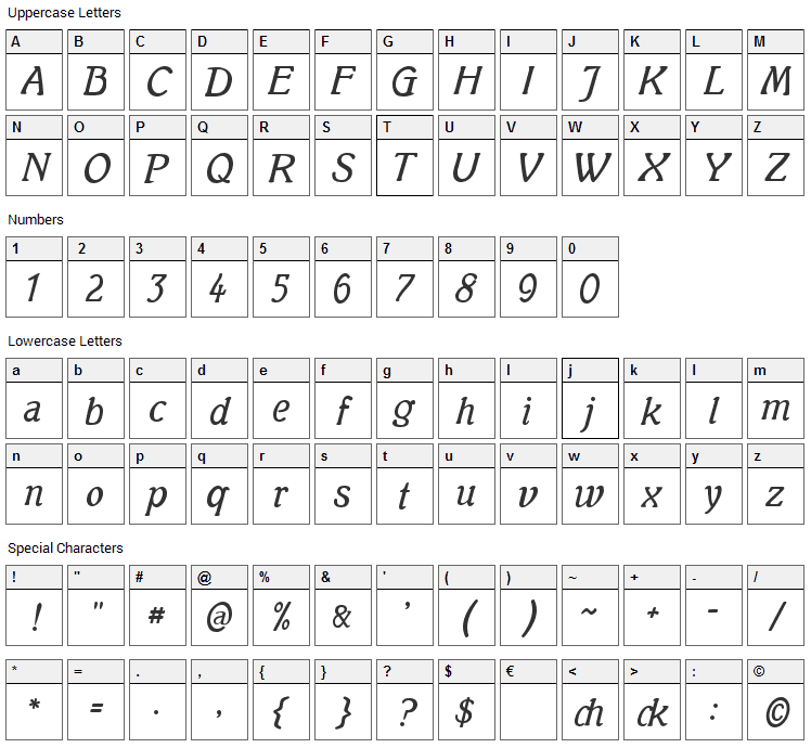 Mutter Krause Font Character Map