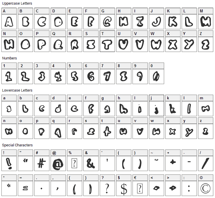 My Bald Friend Fred Font Character Map