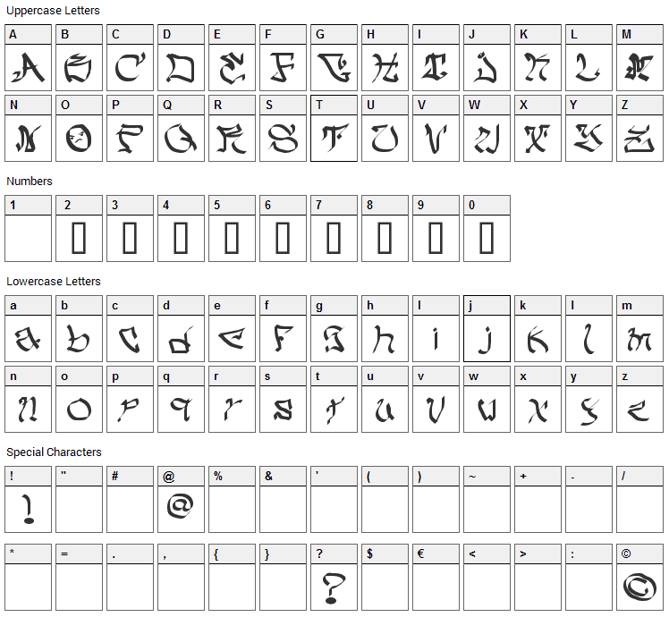 My Crazy Text Font Character Map