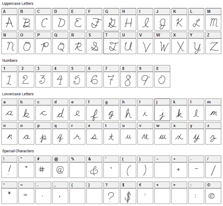 My First F Font Character Map