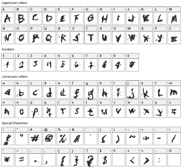 My Hand Fights Font Character Map