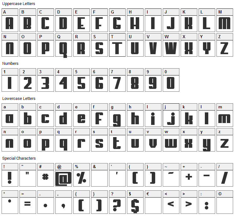 My Puma Font Character Map