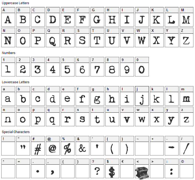 My Underwood Font Character Map