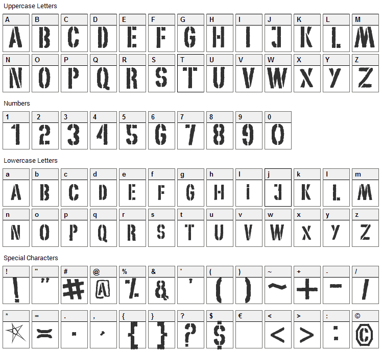 My World Font Character Map