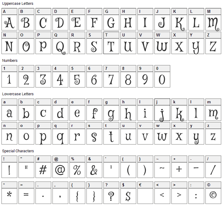 Mystery Quest Font Character Map