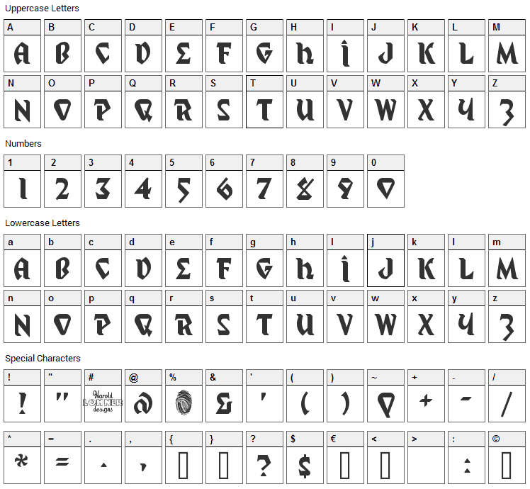 Mystic Prophet Font Character Map