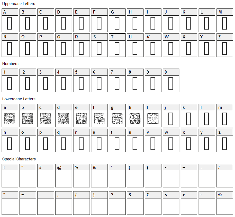 Mythago Font Character Map