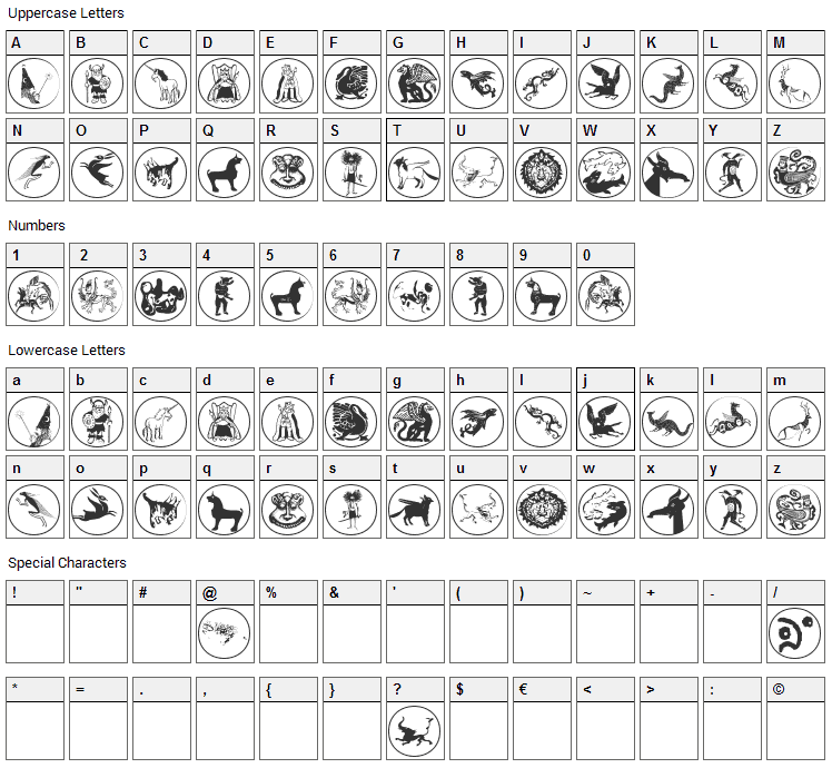 Mythological Disks Font Character Map