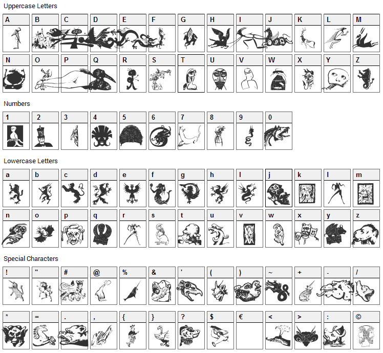 Mythologicals One Font Character Map