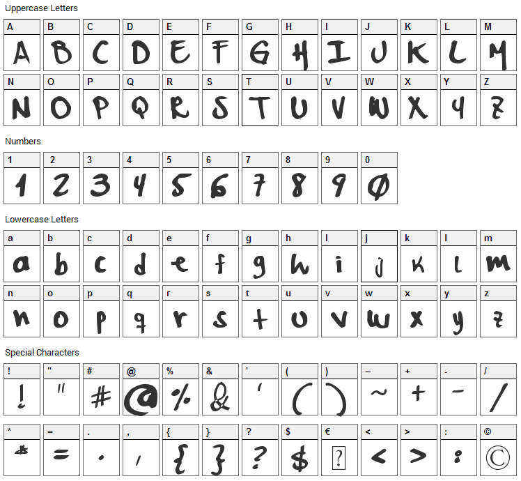 MyWord Font Character Map