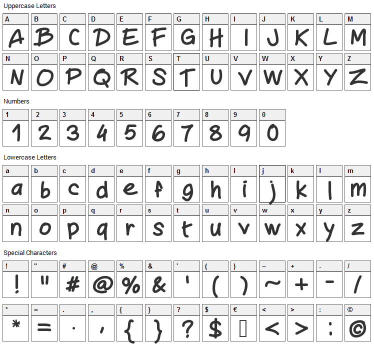 Mywriting Font Character Map