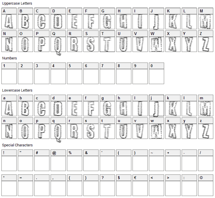 Nailed Font Character Map