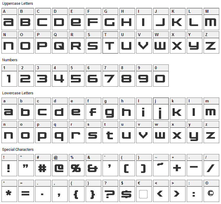 Nakadai Font Character Map