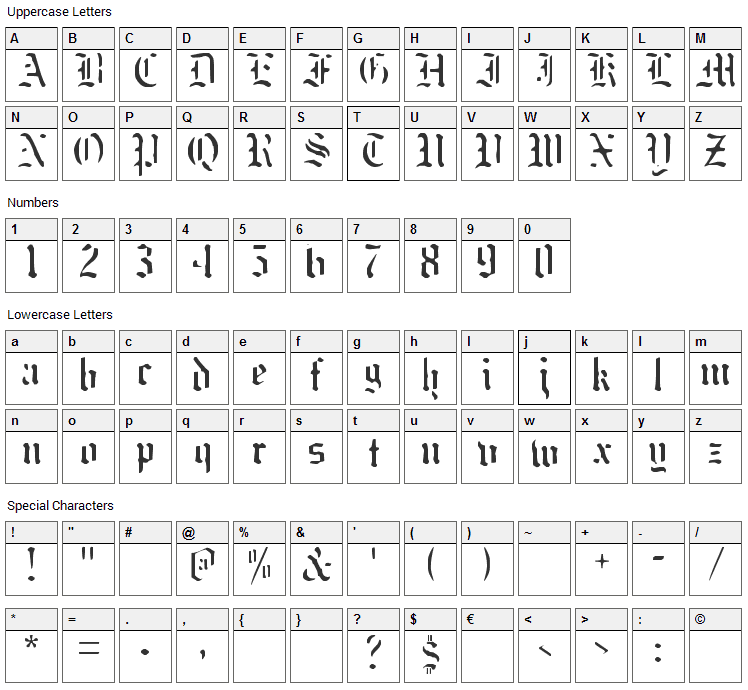 Naked Monk Font Character Map