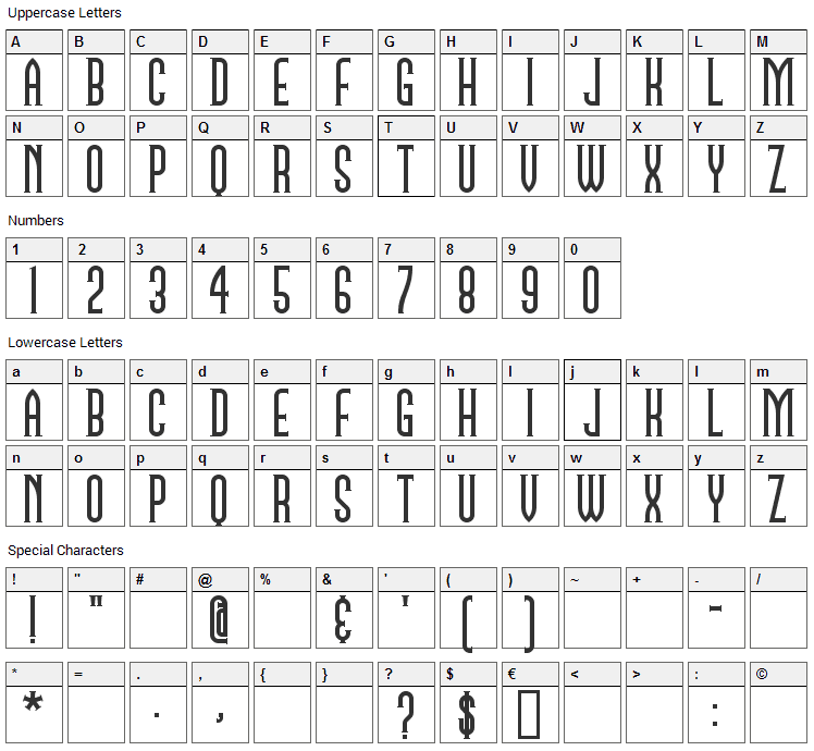 Namesake Font Character Map