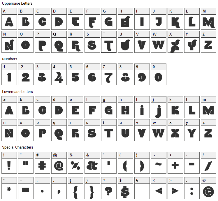 Namskout Font Character Map