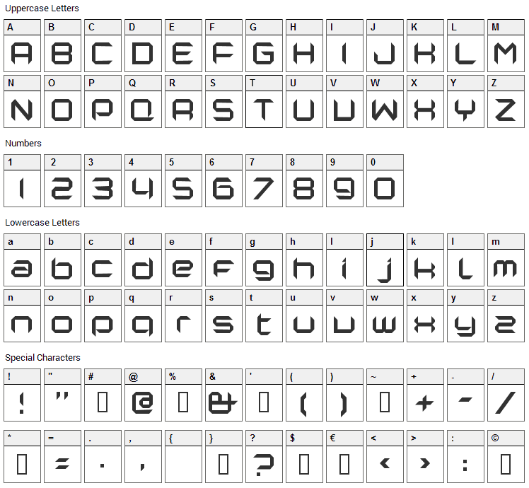 Nano Font Character Map