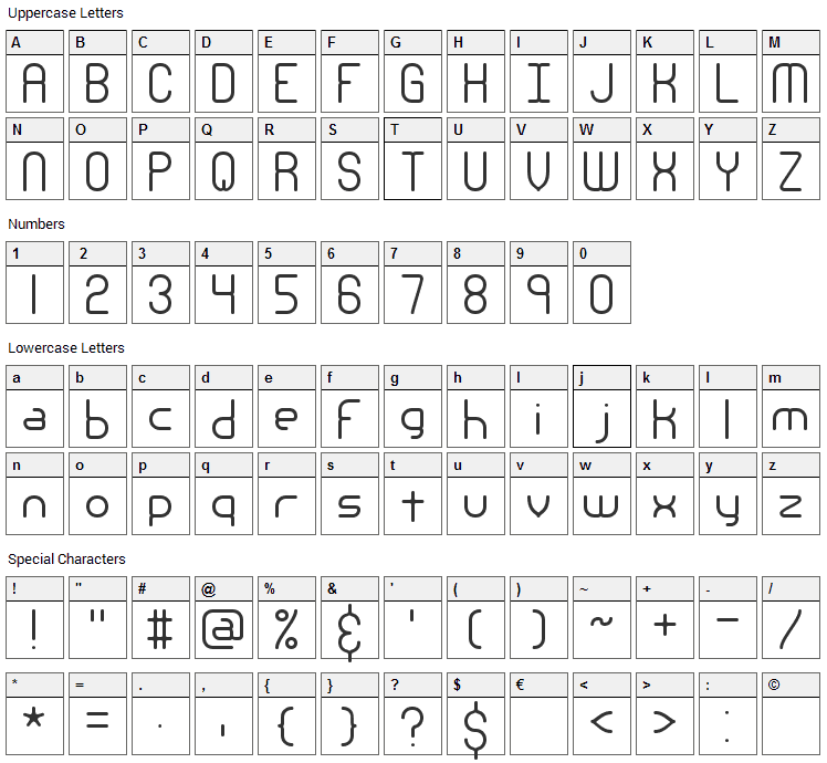 Nanosecond Font Character Map