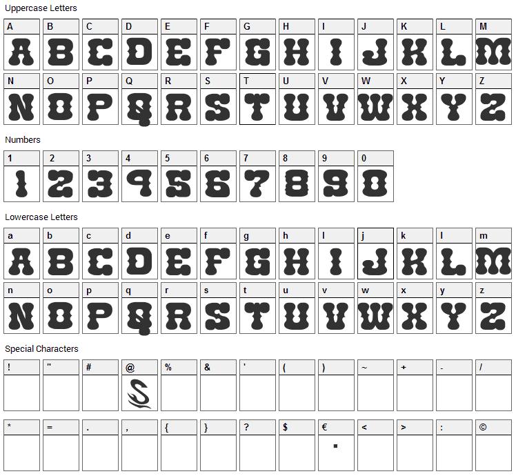 Nantoka Western Font Character Map