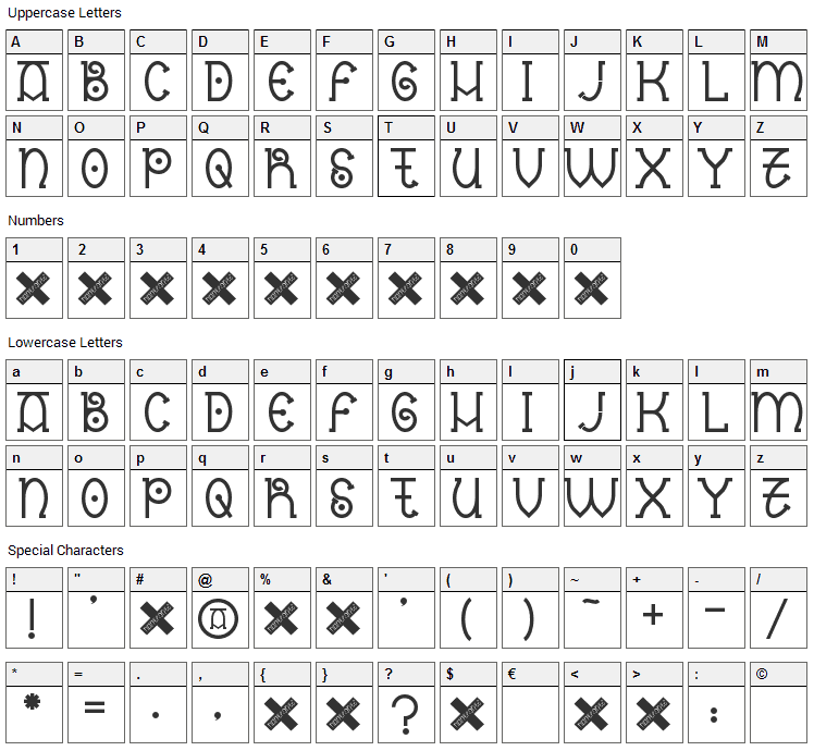 Nantronte Font Character Map