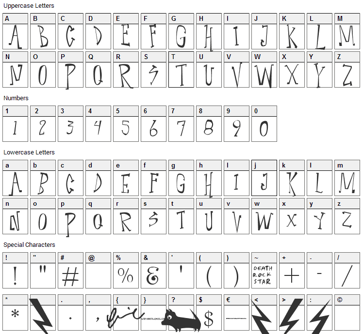 Narcoleptic Dance Font Character Map