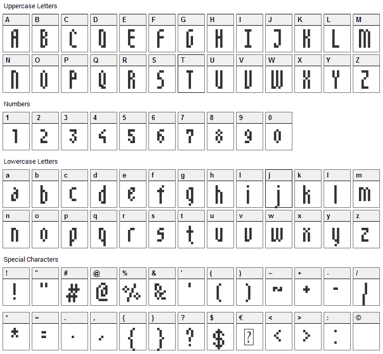 NarrowPix Font Character Map