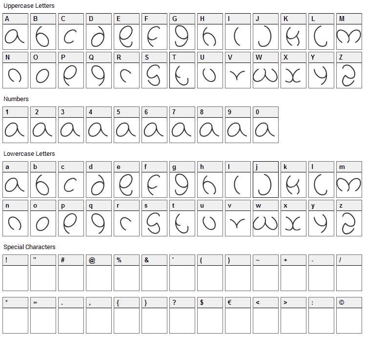 Natalie Font Character Map