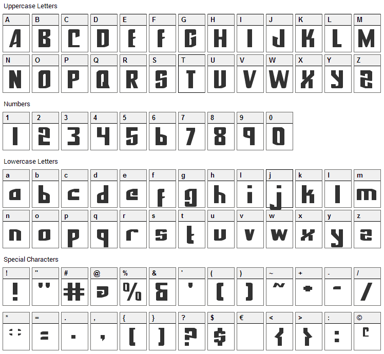 National Express Font Character Map