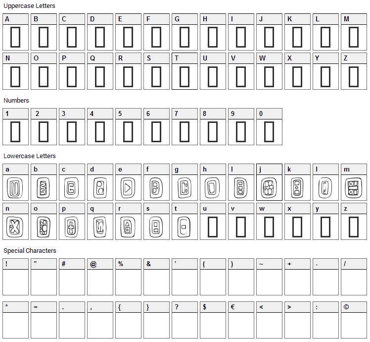 Natural Signs Font Character Map