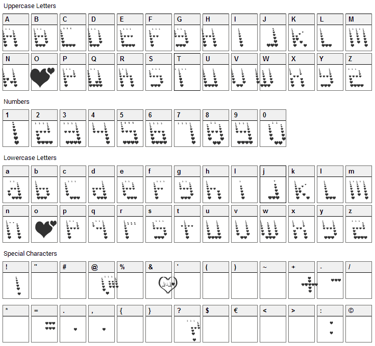 Naujoks Love Font Character Map