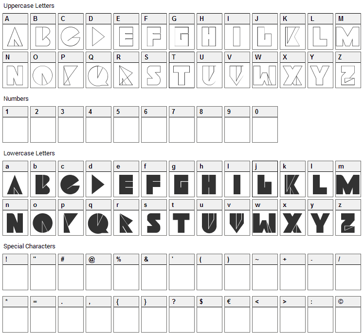 Navia Type Font Character Map