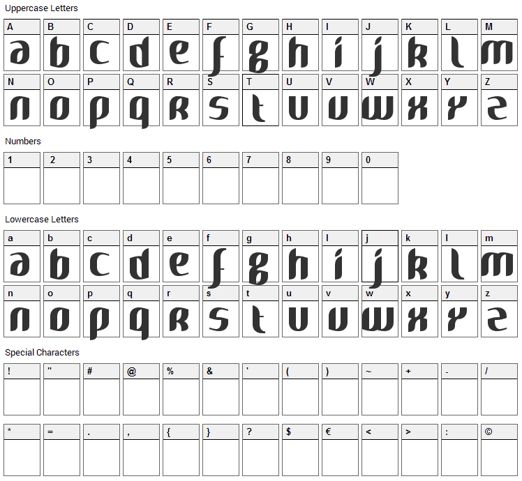 Naya Font Character Map