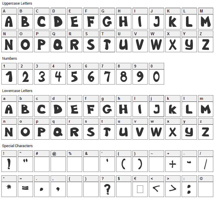 Nb Obese Font Character Map