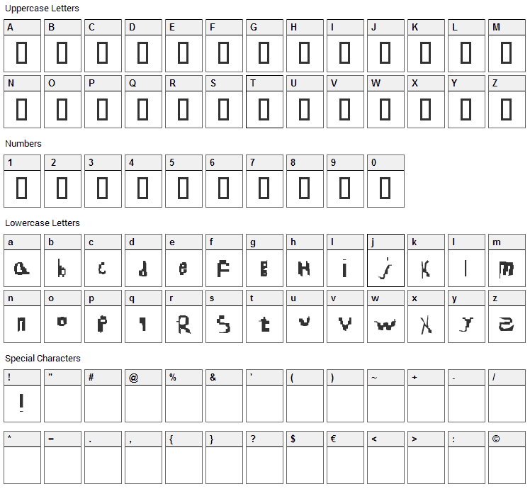 Nearly Real Blud Font Character Map