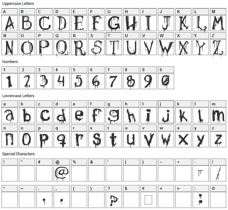 Necropsy Font Character Map