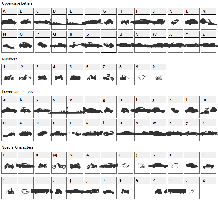 Need for Speed Font Character Map