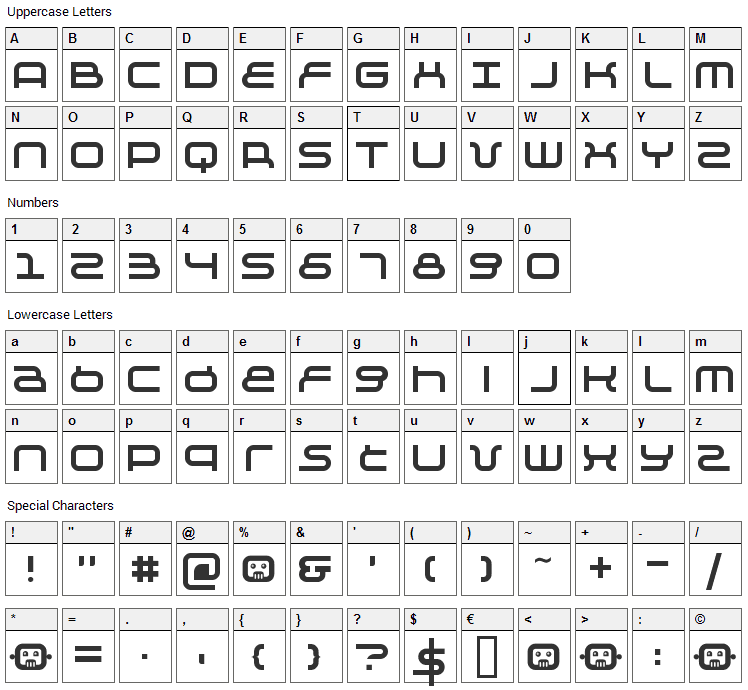 Negative Font Character Map