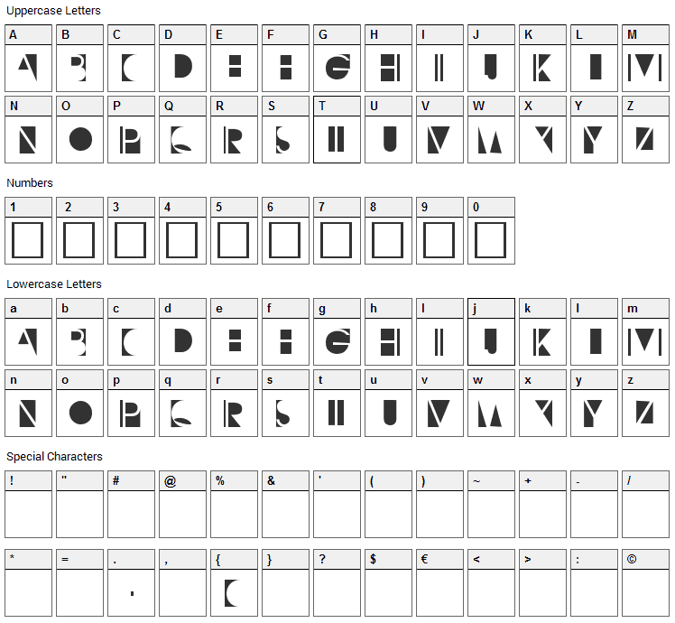 Negativo Font Character Map